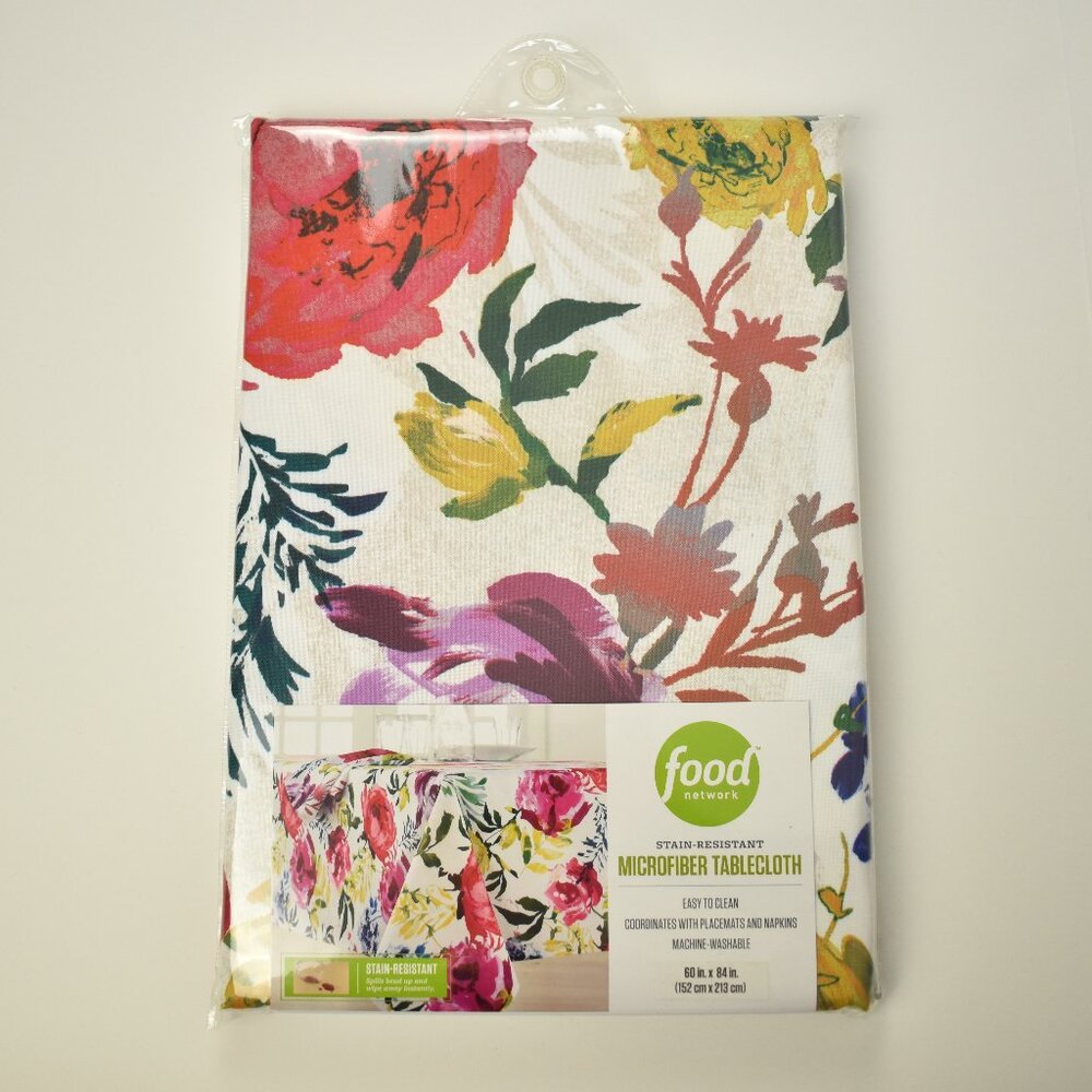 Food Network 60in x 84in Square Blooming Spring Floral Microfiber Tablecloth